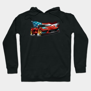 Red C8 Corvette Fourth of July American Flag Supercar Racecar Muscle Car Sportscar July 4th Torch Red Corvette C8 Hoodie